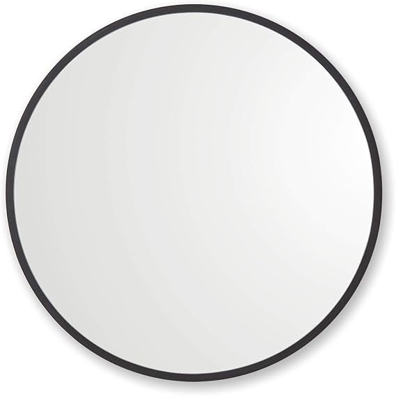 Better Bevel 30 x 30 Black Rubber Framed Mirror | Round Bathroom Wall Mirror