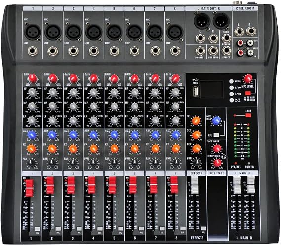 Professional Sound Board Console System 8-Channel Sound Mixing Board USB Pro Studio DJ Sound Controller Voice Mixing Sound Mixing Console Music Recording Equipment for Stage Performance Bar Home Party