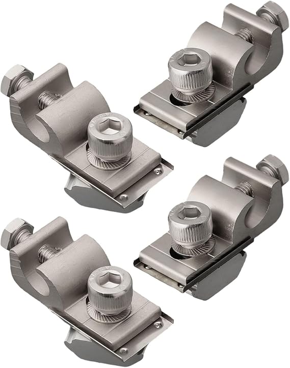 Solar Panel Mounting Bracket Clamp Earth Bonding Lug for Photovoltaic Rails C-Beam U-Beam H-Profile Steel Roof Carport 42mm Silver(4pcs)