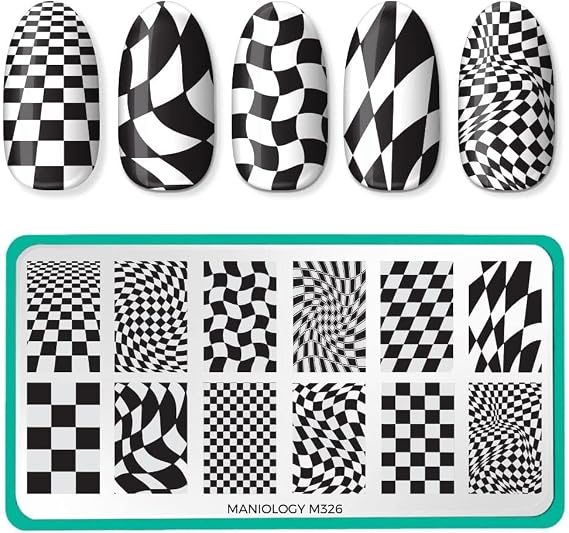 Maniology Checkmate Nail Stamping Plate | Chessboard Nail Art Designs | Checkered Patterns for DIY Manicures, Reusable Rectangular Stainless Steel Nail Art Template