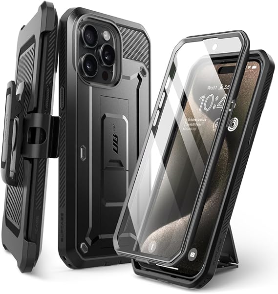 SUPCASE for iPhone 15 Pro Max Case with Stand & Screen Protector, Black