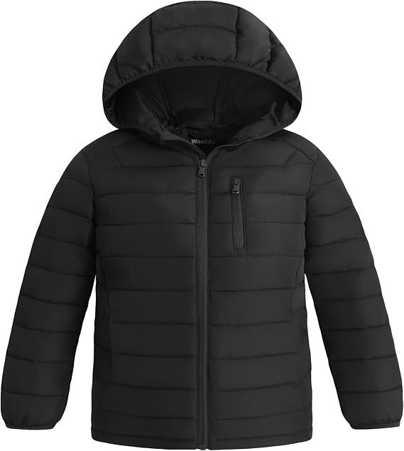 wantdo Boy's Light Winter Jacket Zip Up Puffer Coat Hooded Windproof | Zippered Chest Pocket, Windproof, Warm, Machine Washable