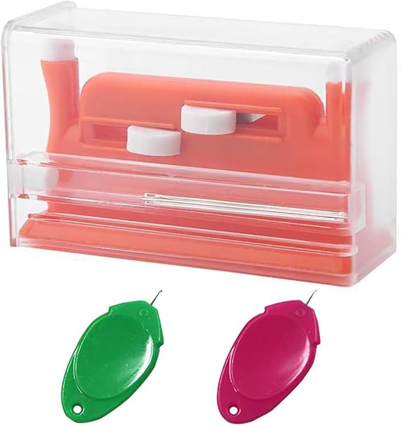 Needle Threader for Hand Sewing, 1Pc Double Hole Needle Threader with 2Pcs Plastic Wire Hook Simple Threader, Simple Needle Threader for Needle Work, Sewing Machine, Embroidery