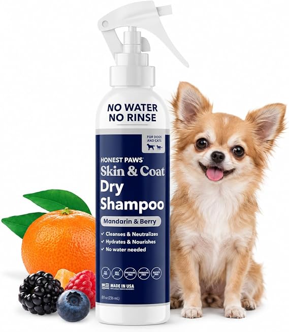 Dog Dry Shampoo, Waterless No-Rinse Spray Formula, Mandarin & Berry 8oz