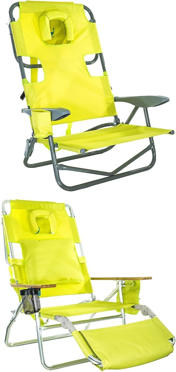 Ostrich Portable On-Your-Back Outdoor Camping Recliner w/5 Positions & Deluxe 3-in-1 Padded Sports Chair w/5 Positions and Footrest, Green