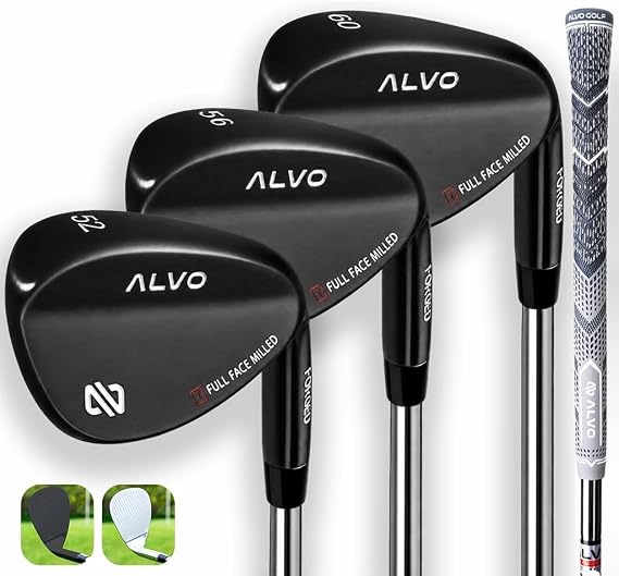 ALVO GOLF - TOUR INSPIRED Premium Golf Wedges set - 3 Golf Wedge Set, 52 56 60 Degree Wedge, Gap Wedge * Sand Wedge * Lob Wedge Golf Club for Men, Right Hand - Premium Tour Grip included - CNC Milled
