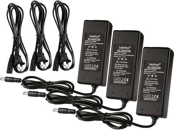 ledmo 3 Pack LED Power Supply, Transformers,LED Adapter, 12V, 5A Max, 60 Watt Max, for LED Strip Light | AC 100-240V to DC 12V LED Driver for LED Strip Lights