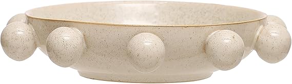 Bloomingville 9.75 Inches Stoneware Bowl with Orbs and Reactive Glaze, Cream