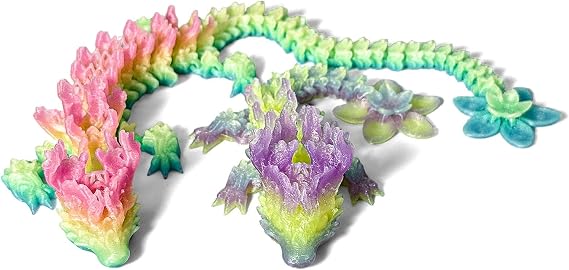3D Printed Cherry Blossom Crystal Dragon, Articulated & Magical Movable Dragon Model - Perfect for Display, Collection, and Unique Gift, Home Office Executive Desk Decor (Rainbow Luminous, 2PCS)
