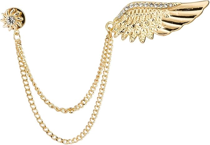 Knighthood Golden Stone Wing with Hanging Chain Brooch Golden