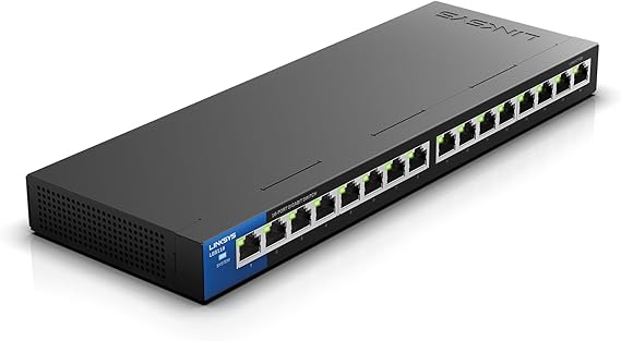 Linksys LGS116P 16 Port Gigabit Unmanaged Network PoE Switch with 8 PoE+ Ports @ 80W - Ideal for Business, Home, Office, IP Surveillance - Ethernet Switch Hub with Metal Housing, Desktop / Wall Mount
