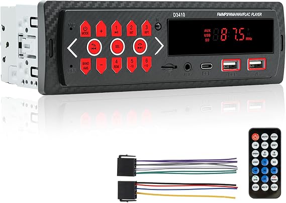 Car Radio Bluetooth Single DIN Stereo, 12V Car Audio MP3 Player, Hands-Free