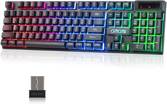 Wireless Gaming Keyboard,Rechargeable LED Keyboard,Teclado inalmbrico-Black