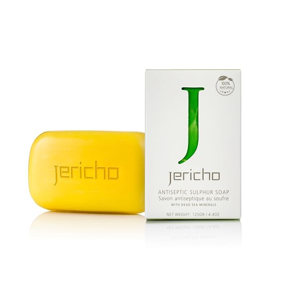 Jericho Dead Sea Sulfur Soap with Olive Oil Helps with Acne, Psoriasis, Eczema & Blackheads For Oily to Normal Skin Vegan Face & Body Bar for Men & Women, 4.4 Oz / 125 g (Pack of 1)