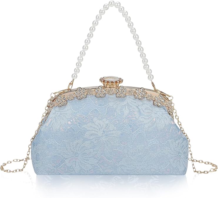 YYW Lace Clutch Purse Formal Evening Bag with Rhinestones Handbag for Women