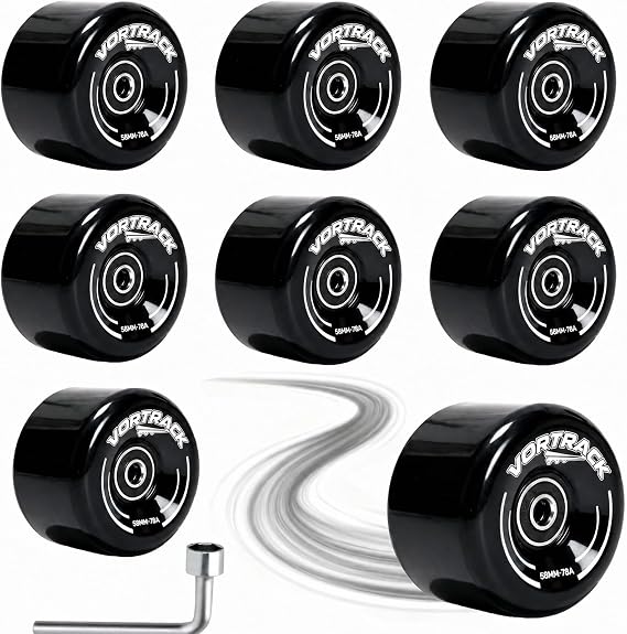 78A Quad Roller Skate Wheels 8 Pack 58x32mm with ABEC-9 Bearings Installed - Smooth Quiet Urethane Wheels for Indoor Outdoor Double Row Roller Skating, Replacement Accessories