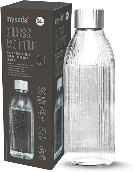 Mysoda 1L Glass Bottle for MySoda Glassy Sparkling Water Maker | Reusable 1L Replacement Glass Bottle for the Mysoda Glassy Soda Maker only; Not Compatible with other Carbonating Machines.