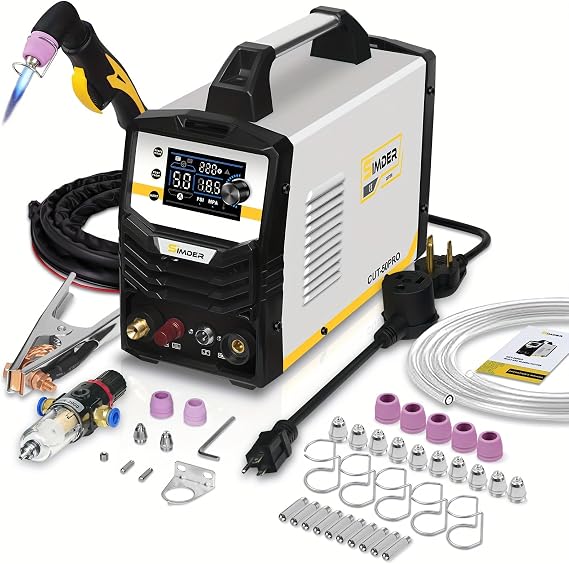 SSIMDER Plasma Cutter with 30Pcs Cutting Consumables 50 Amp Non-Touch Pilot Arc 110V/220V Plasma Cutter Machine 2T/4T 3/4 Max Cut IGBT Inverter Cutter for Auto Repair Metal Fabrication Beginner, DIY