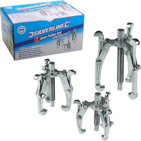 Silverline Gear Puller Set – 3 Piece (75mm, 100mm & 150mm), Heavy-Duty Mechanical Puller for Bearings & Gears (MS23)