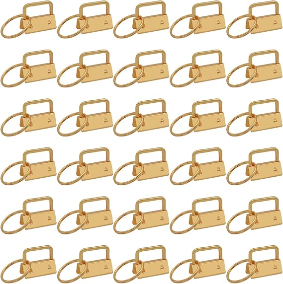 1 Inch Gold Key Fob Hardware, 30 PCS Keychain Clamps with Split Rings for Wristlet Strap, Lanyard, Bag Tag Making and DIY Craft Supplies