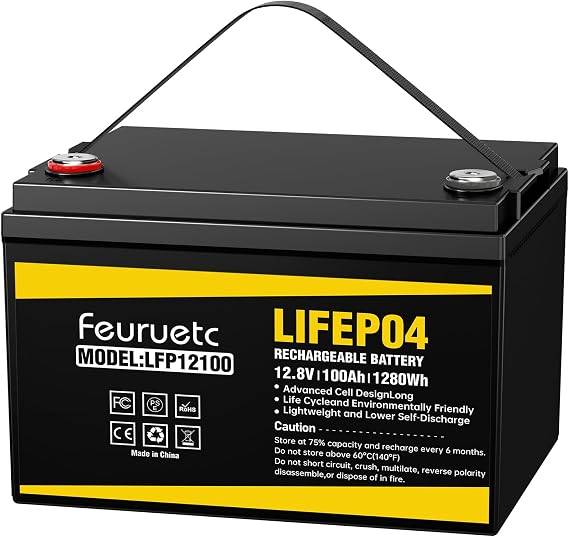 12V 100Ah LiFePO4 Battery - Small RV Battery with 100A BMS, 15000+ Deep Cycles, Solar Energy Storage, Lithium Phosphate Batteries for Home Motor, Travel Trailer, Camping, Off-Grid Power