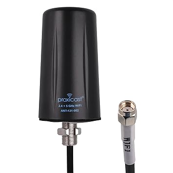 Proxicast Indoor/Outdoor Omnidirectional WiFi Antenna - Tri-Band 2.4/5.8/6 GHz - 3-5 dBi Gain - Vandal Resistant Low Profile Fixed Through-Hole Mount - 10 ft Coax Lead w/RP-SMA (ANT-131-002)
