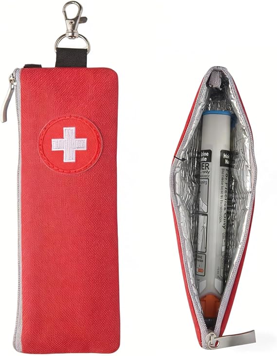 EpiPen Carry Case, Portable Emergency Medical Pouch for Two Pens, Insulated Epipen Carrier with Keychain Clip & Medical Alert Tag, High-Visibility Red for Allergy & Diabetes