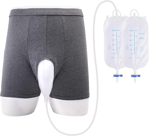 Male Catheter External Self-Sealing, Urine Collection Bag,Wearable Urine Bag for Man, Reusable,Non-Detachable Flat-cornered Style,Grey S