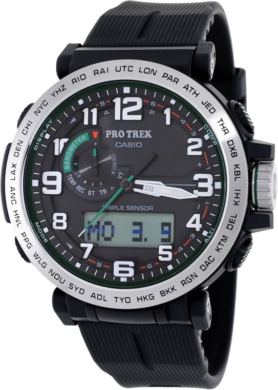 Casio PRG601 Series | Pro Trek | 100M WR | 1/100 SEC Stop Watch | Compass/Alt/Baro-Thermo | Tough Solar Power/Atomic Timekeeping | 1-100 SEC Stopwatch | Countdown Timer | World Time