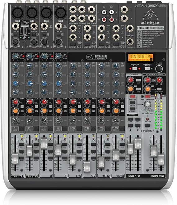 Behringer XENYX QX1622USB Premium 16-Input 2/2 Bass Mixer with XENYX Microphone Preamp and Compressor Klark Teknik Multi-FX Processor Wireless Option USB/Audio Interface