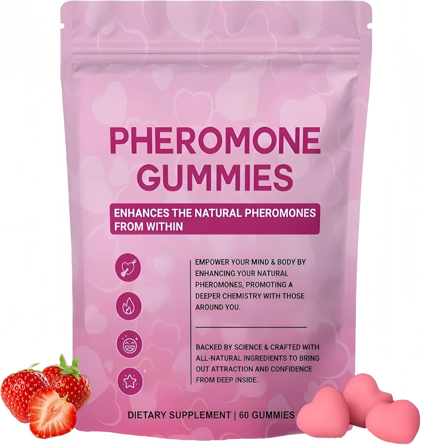 Female Pheromone Gummies - Enhance Attraction and Confidence - Scientifically Formulated with Maca, Fenugreek, Beetroot, Parsley and Gluten-Free - Non-GMO, Strawberry Flavour(60)