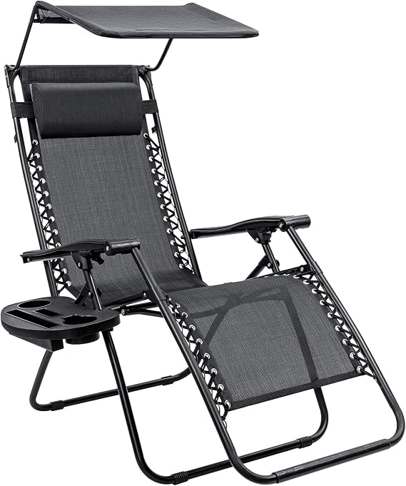 Homall Zero Gravity Chair Patio Lawn Chair Lounge Chair Folding Recliner Adjustable Outdoor with Canopy Shade,Cup Holder (Black)