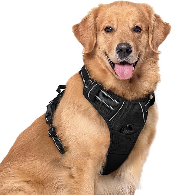 rabbitgoo Dog Harness Large Dog, No Pull Vest with Front Clip & Handle | No Choke, Adjustable, Breathable Padded, 2 Lead Rings, Reflective, Easy Control for Walking Training, XL, Black