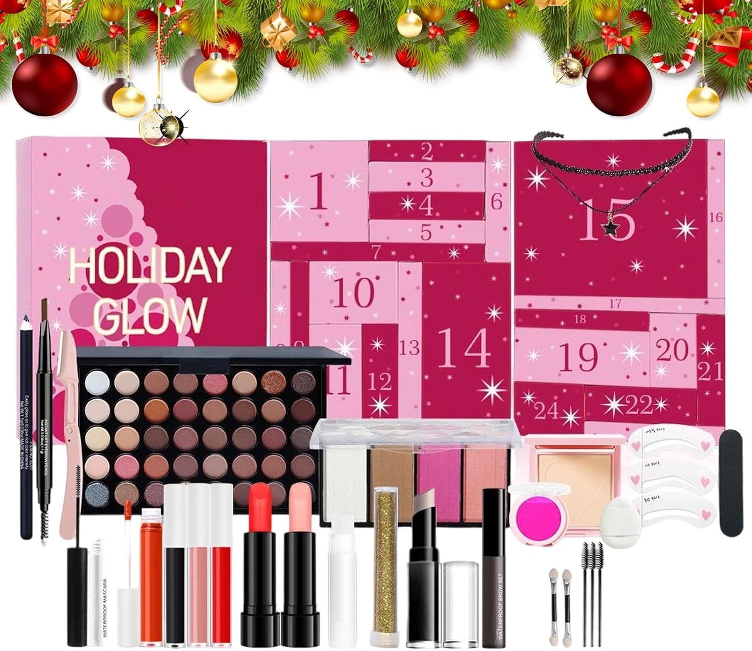 Makeup Calendar 2025 | 24 Days Beauty Advent - Countdown Christmas Makeup Kit - For Teen Girls Holiday, New Year, Wedding, Dating, Office, School, Shopping, Travel