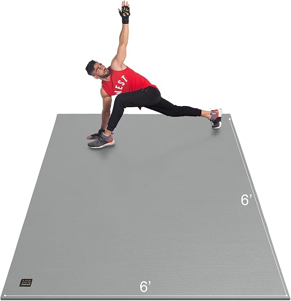 GXMMAT Large Exercise Mat 6'x4'/6'x5'/6'x6'(7mm), Thick Workout Mats for Home Gym Flooring, Extra Wide Non-Slip Durable Cardio Mat, Shoe Friendly, Perfect for Plyo, MMA, Jump Rope, Weights, Fitness