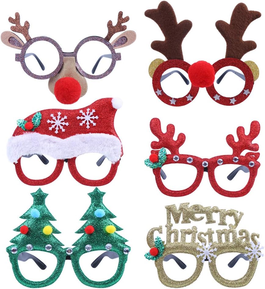CCINEE 6pcs Merry Christmas Glasses Frames, Xmas Costume Eyeglasses without Lenses for Kids Christmas Party Favor Supplies