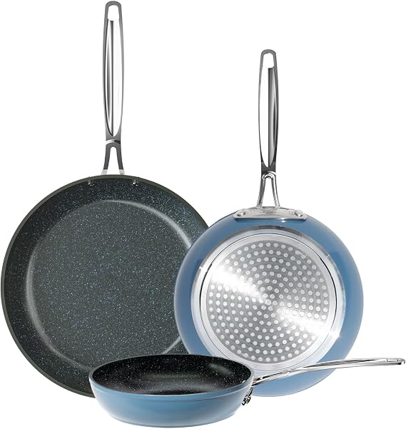 Nuwave 3-Piece 8, 10, 12 Forged Lightweight Frying Pan Set | G10 Healthy Duralon Blue Ceramic Ultra Non-Stick, Ergonomic Stay-Cool Handles, Induction-Ready & Works on All Cooktops