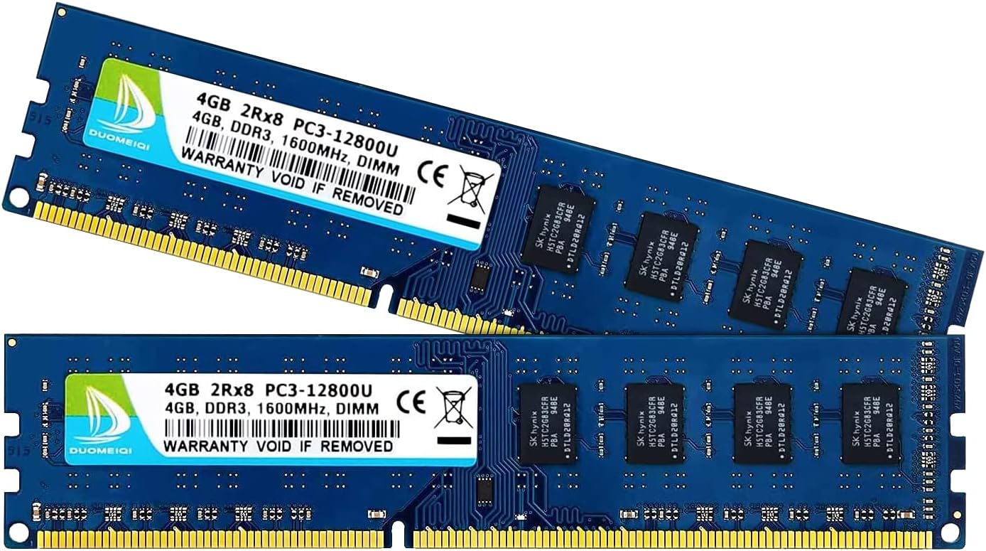DUOMEIQI 8GB Kit 2X 4GB RAM 2RX8 DDR3 1600MHz UDIMM PC3-12800 PC3-12800U CL11 1.5v 240 PIN Non-ECC Unbuffered Desktop Memory RAM Module for Intel AMD System Upgrade