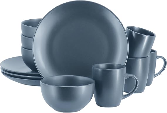 Gibson Home Everyday Plus 12 Piece Round Stoneware Dinnerware Set in Blue