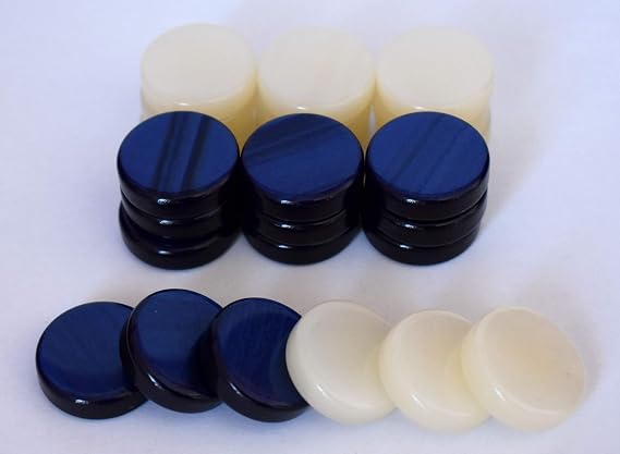Manopoulos 30 Small Acrylic Backgammon Checkers - Chips Blue & Ivory 1 inch