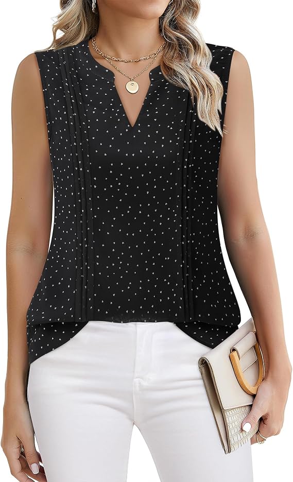 VALOLIA Womens Sleeveless Chiffon Double Layers Blouse Summer Tank Tops V Neck Loose Dressy Work Shirt 2025