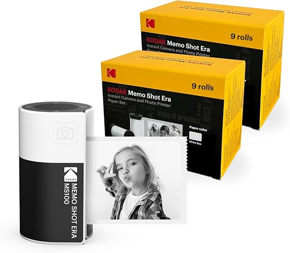 KODAK Memo Shot ERA Kids Instant Digital Label Camera Value Pack, White (18 Refills)
