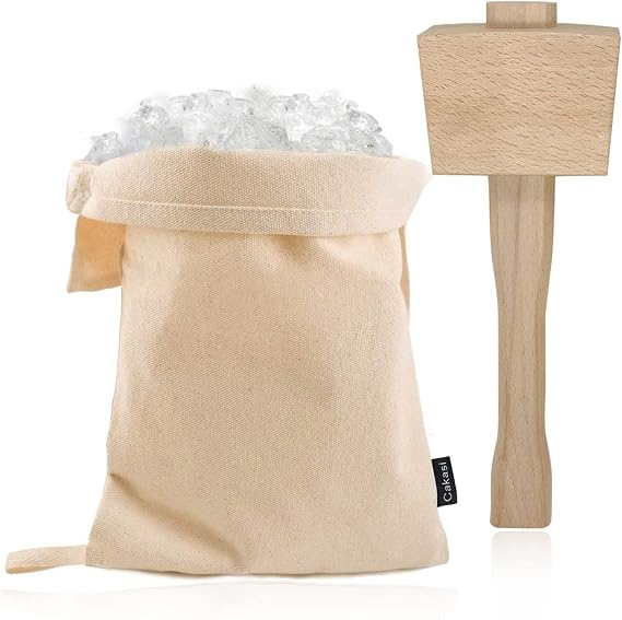 Lewis Bag and Ice Mallet Crush Set, Wooden Hammer Reusable Canvas Bag for Crushed Use Home Party Bar Kitchen Dried Crushing Drinks
