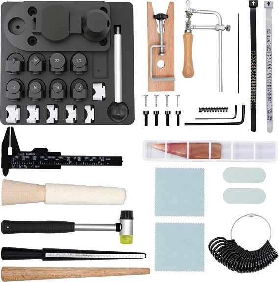 Jeogejin Ring Bender for Soft Metals, 29PCS Spoon Ring Bender Making Kit with Nylon Mold, 3 in 1 Saw Bow, Measuring Tool Set,Create Uniquely Romantic