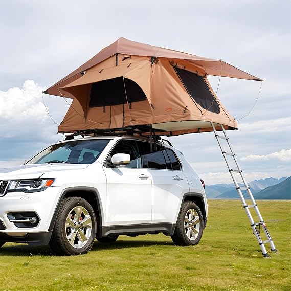 VEVOR Rooftop Tent Hard Shell, 2-3 Person Roof Top Tent for Car SUV Truck Jeep Van Camping with Telescopic Ladder, Thick Mattress & LED Light