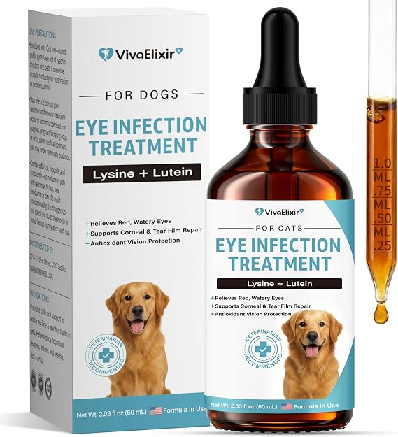 Dog Eye Health & Eye Care Support Supplements | Helps Maintain Eye Moisture & Comfort | with L-Lysine, Omega-3, Lutein & Zeaxanthin | 2.03 fl oz