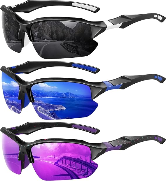 3 Pack Polarized Sports Sunglasses Men,UV Protection Half Frame Sun Glasses