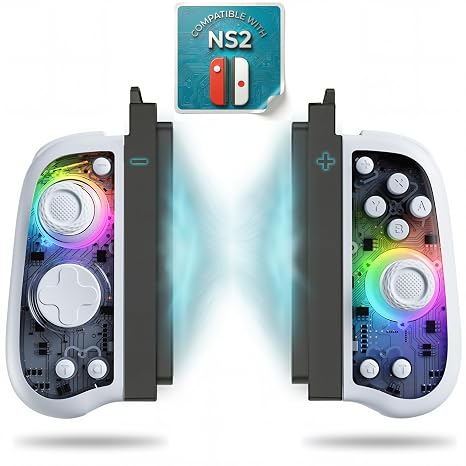 GLITCHEL Hall Effect Controller Compatible with Switch OLED Lite and Switch 2 with Magnetic Charging Adapters Included Wireless RGB Gamepad with Programmable Back Buttons Turbo Motion Control