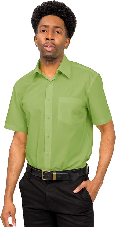 G-Style USA Men's Regular Fit Short Sleeve Solid Color Dress Shirts