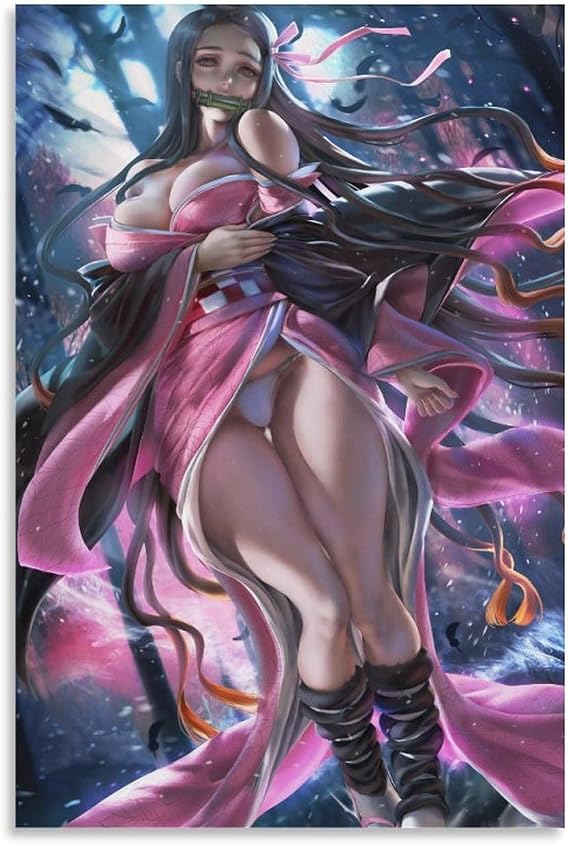 Kamado Nezuko Anime Girls Poster - Sexy White Underwear Aesthetic Canvas Art Print for Modern Family Bedroom Decor 16x24inch(40x60cm)